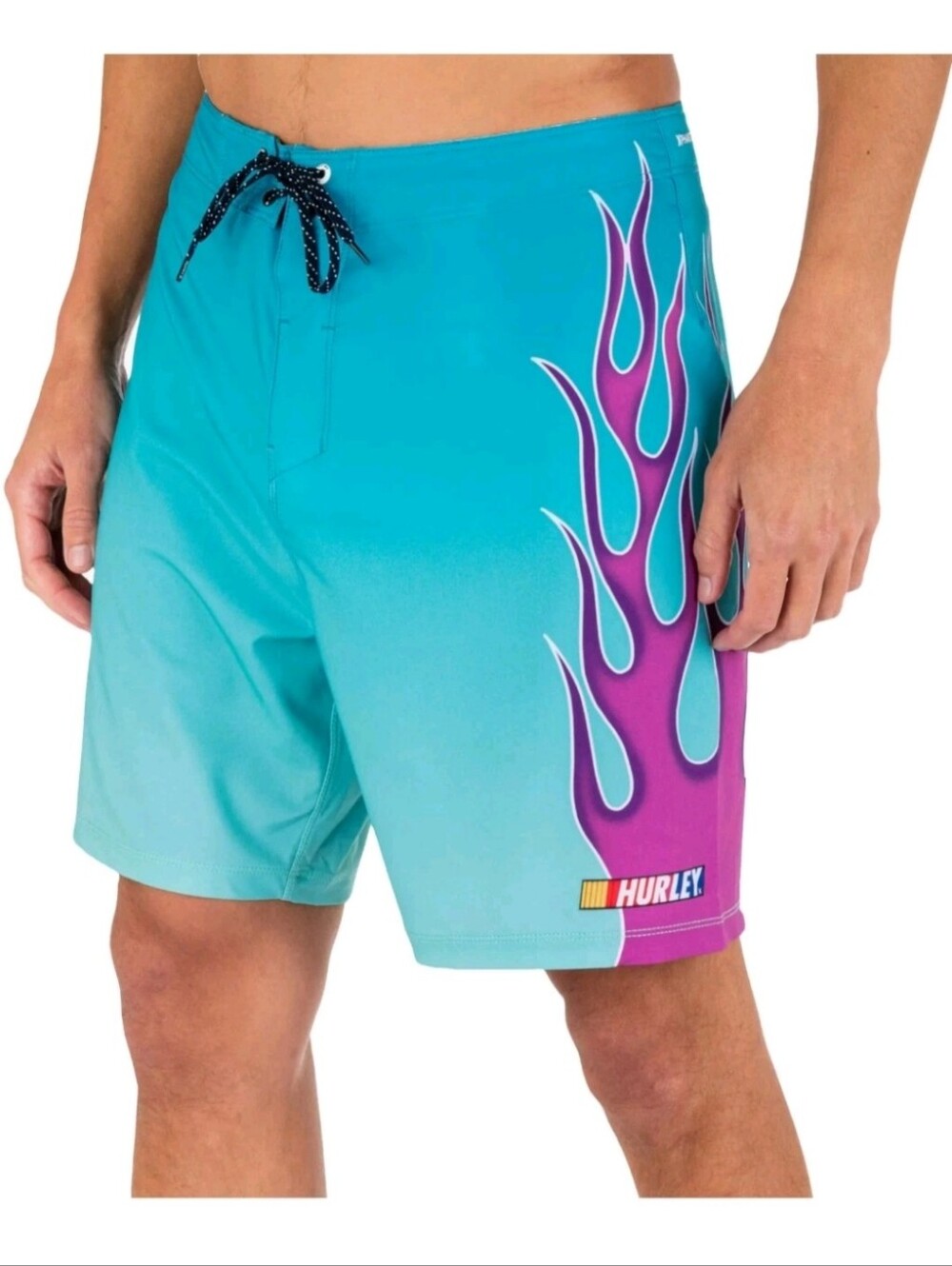 NWT Mens Hurley Phantom Nascar Blue FLAMES 20"  Swim Trunks Board Shorts 32